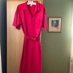Liz Claiborne red shirt dress with  front pocket ,4 buttons , matching belt.
